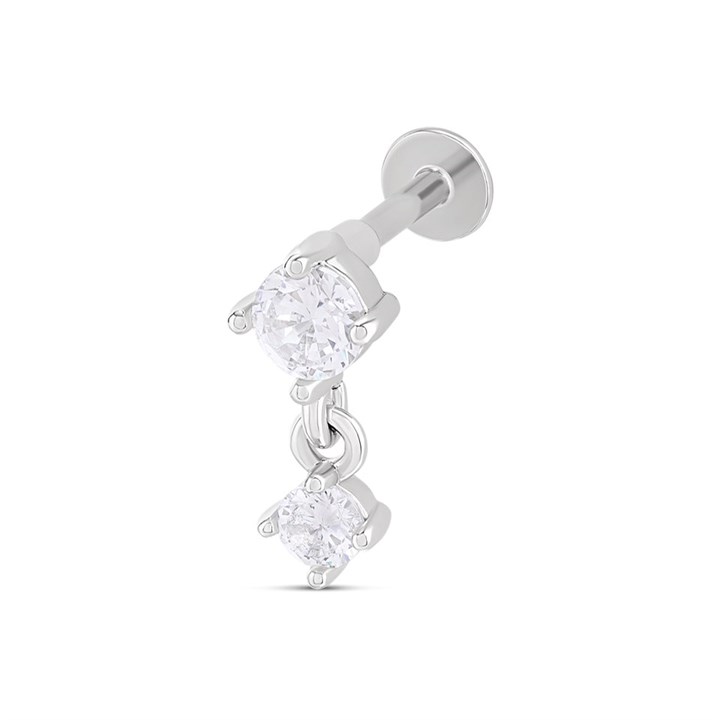 Surgical Steel Round Crystal Drop Labret Single Stud - J3919
