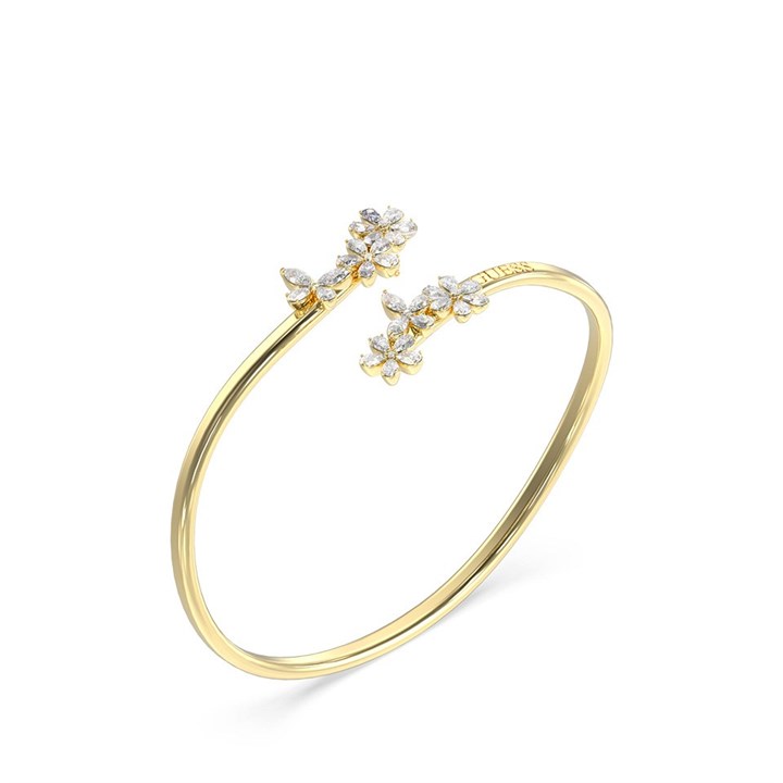 Guess UBB05103YGL Gold Tone Crystal Flowers Bangle - J42265