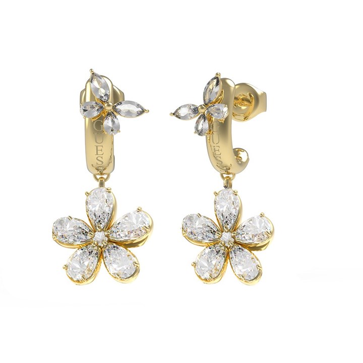 Guess UBE05105YG Glod Tone Crystal Flowers Drop Earrings - J42266
