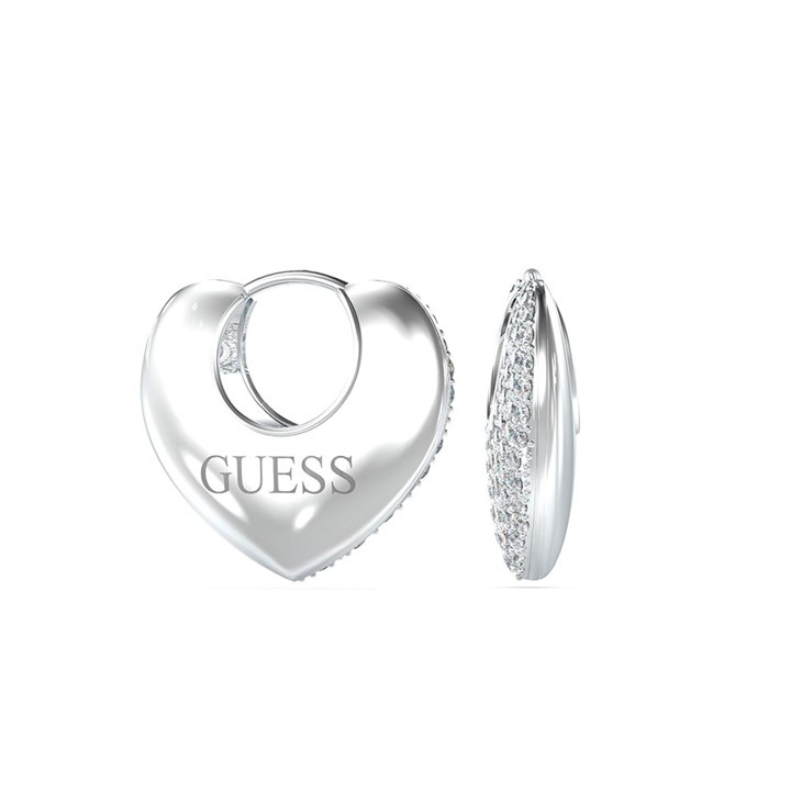 Guess JUBE05207JW Silver Tone Crystal Heart Earrings - J42278