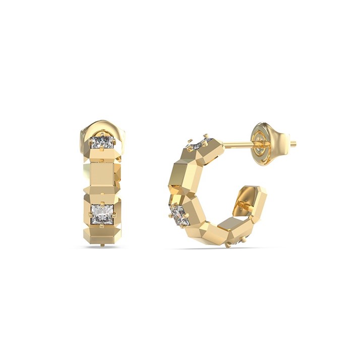 Guess UBE06183YG Gold Tone Crystal Cube Hoop Earrings - J42329