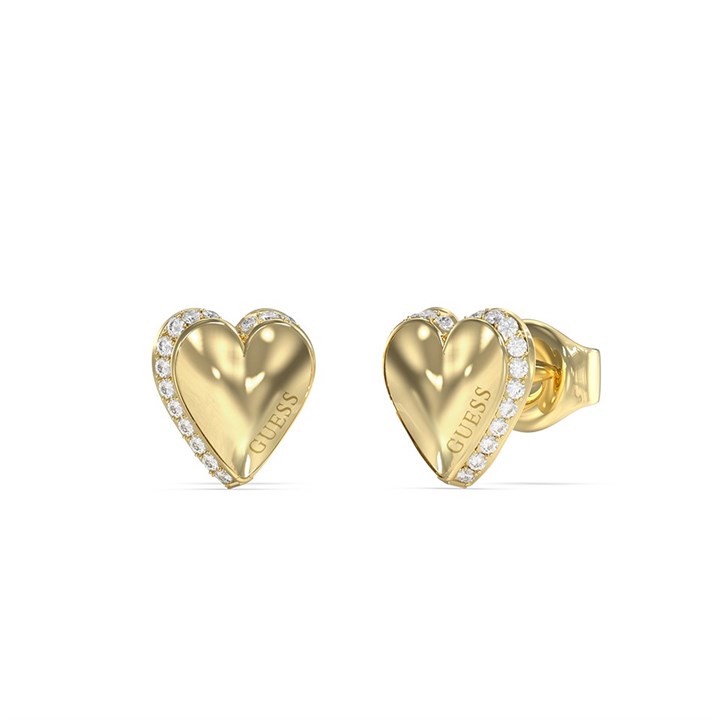 Guess UBE06092YG Gold Tone Crystal Heart Stud Earrings - J42340