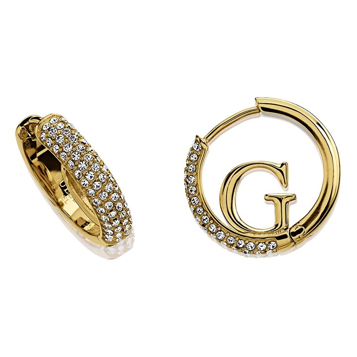 GUESS UBE03299YG G Logo Crystal Hoop Earrings - J42447