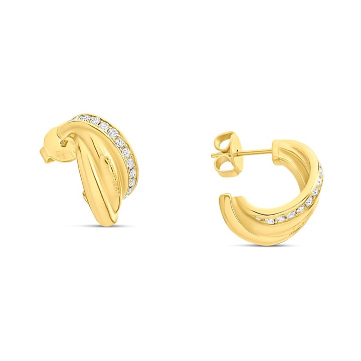 GUESS JUBE04066JWYG Gold Tone Crystal Links Hoop Earrings - J42453