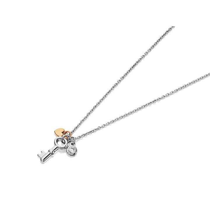 Fossil JFS00467998 Silver Cubic Zirconia Key And Heart Necklace - J4880