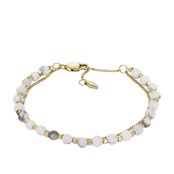 Fossil JF04443710 Howlite And Brass Bead Bracelet - J49324
