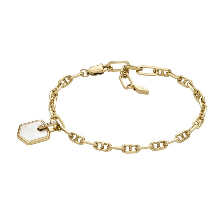 Fossil JA7210710 Yellow IP Mother Of Pearl Charm Bracelet - J49331
