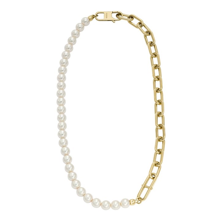 Fossil JF04727710 Gold Tone IP Pearl Effect Link Necklace - J49352