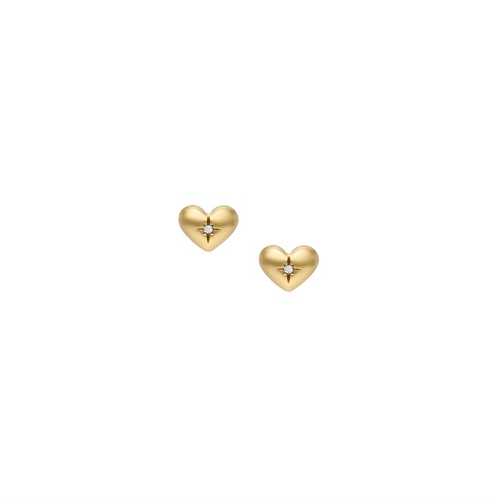 Fossil JF04832710 Yellow IP Stone Set Heart Stud Earrings - J49370