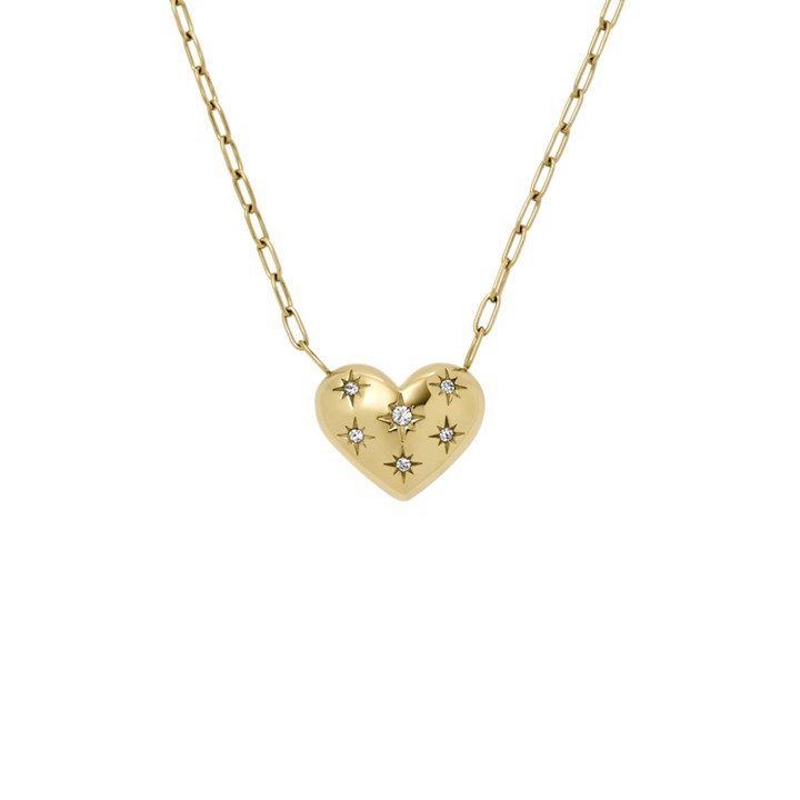 Fossil JF04856710 Yellow IP Stone Set Heart Necklace - J49371