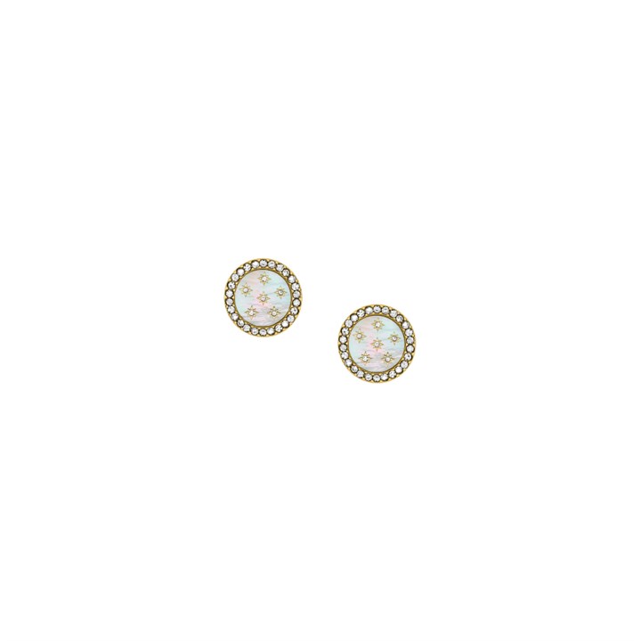 Fossil JF04868710 Yellow Tone Mother Of Pearl And CZ Stud Earrings - J49378