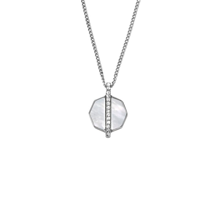 Fossil JF04909040 Steel Mother Of Pearl And Clear Stone Necklace - J49379