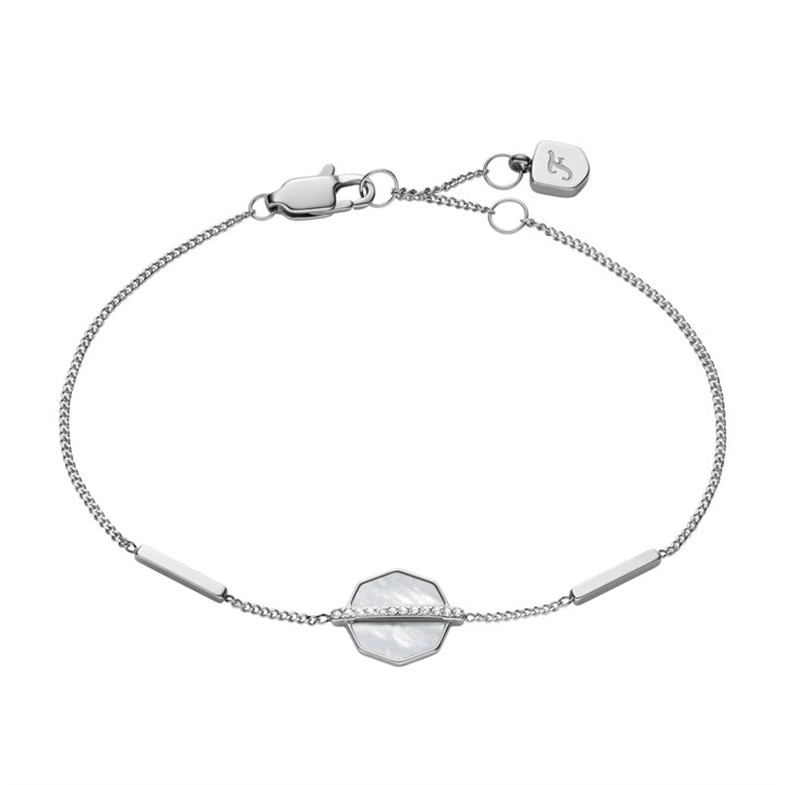 Fossil JF04910040 Steel Mother Of Pearl And Clear Stone Bracelet - J49380