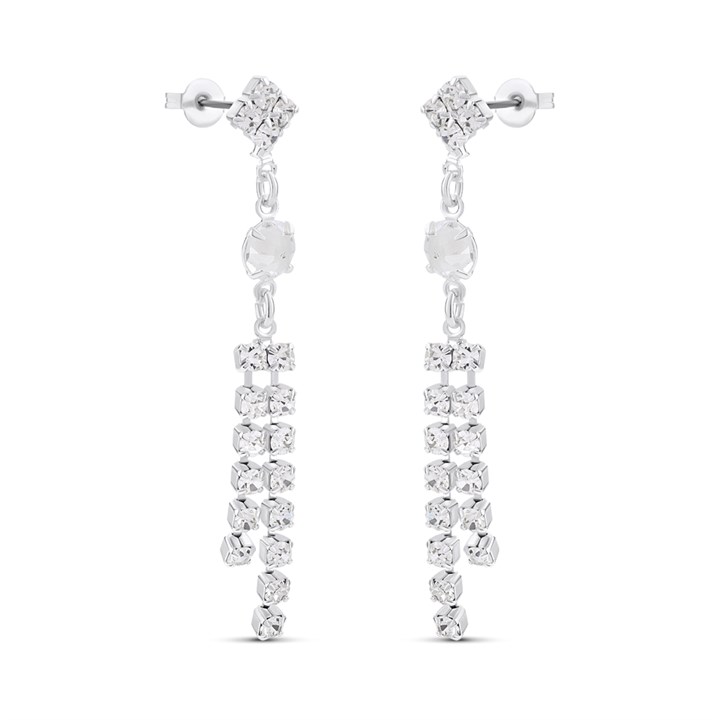 Diamante Cluster Double Line Drop Earrings - J5112