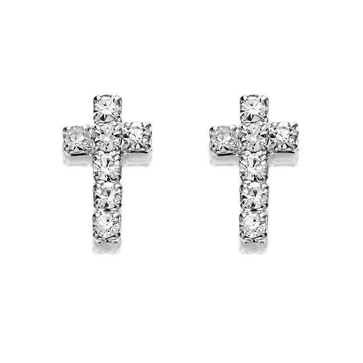 Diamante Cross Stud Earrings - 11mm - J5260