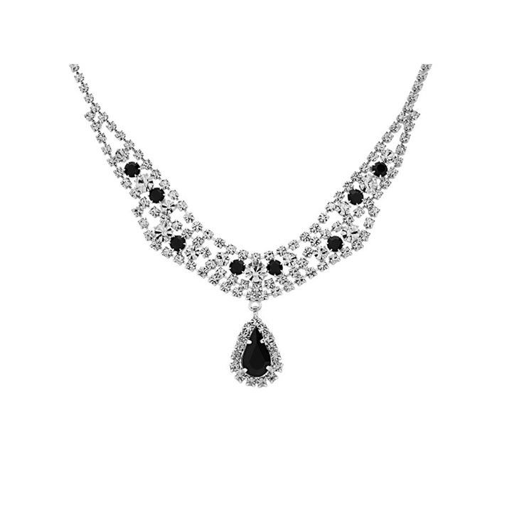 Diamante Black And White Pear Halo Necklet - J5324