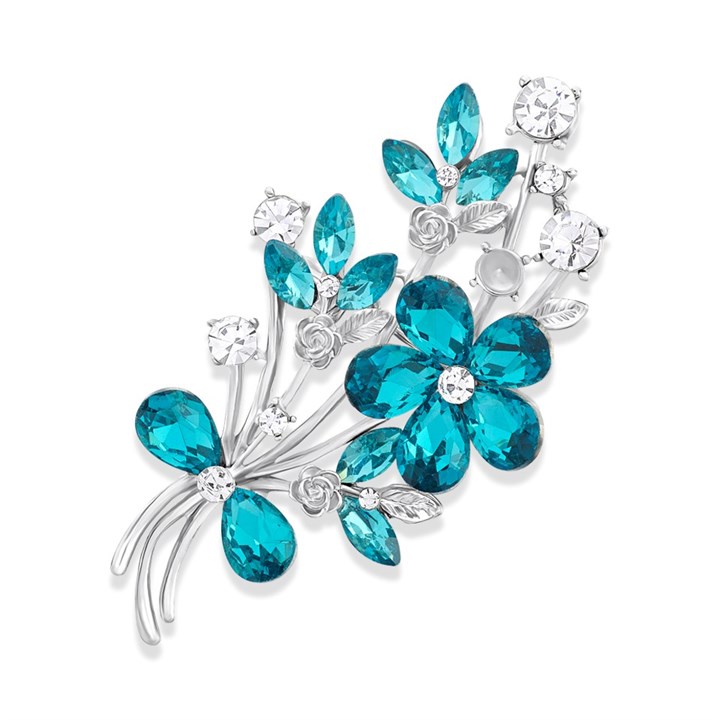 Silver Tone Blue Flower Brooch - J5411