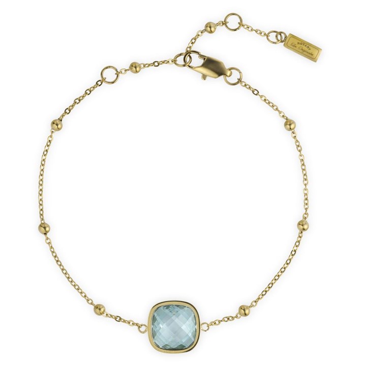 Rotary Stainless Steel Gold Tone Blue CZ Bracelet. - J6509