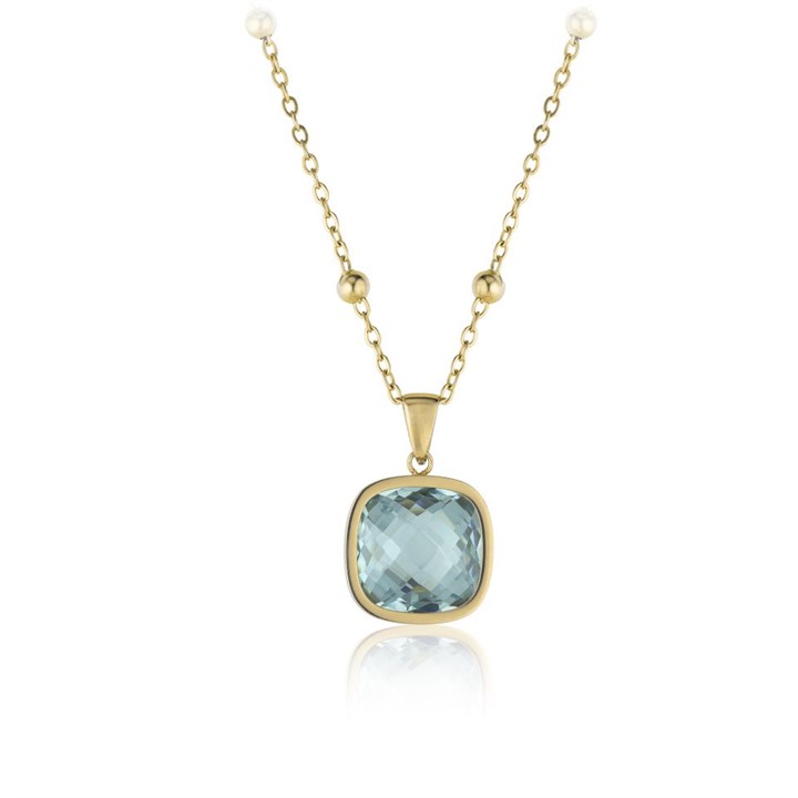 Rotary Stainless Steel Gold Tone Blue CZ Necklace. - J6532