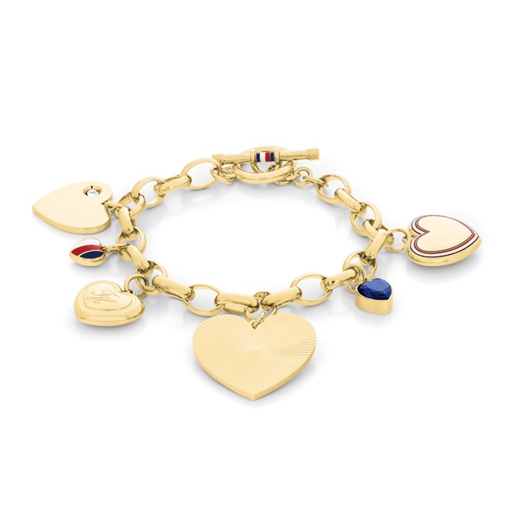 Tommy Hilfiger 2781066 Stainless Steel Gold Tone Heart Charm Bracelet - J7395