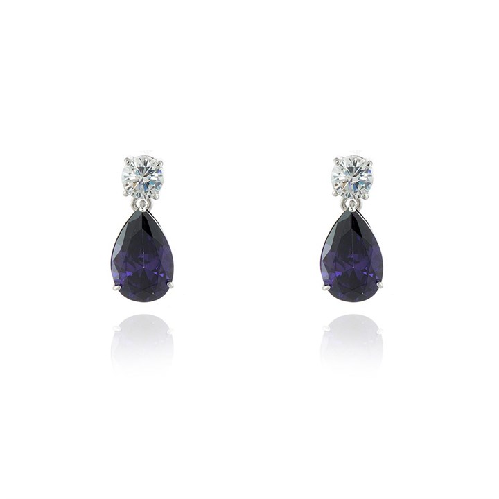 Cachet Silver Tone Purple CZ Drop Earrings - J74185