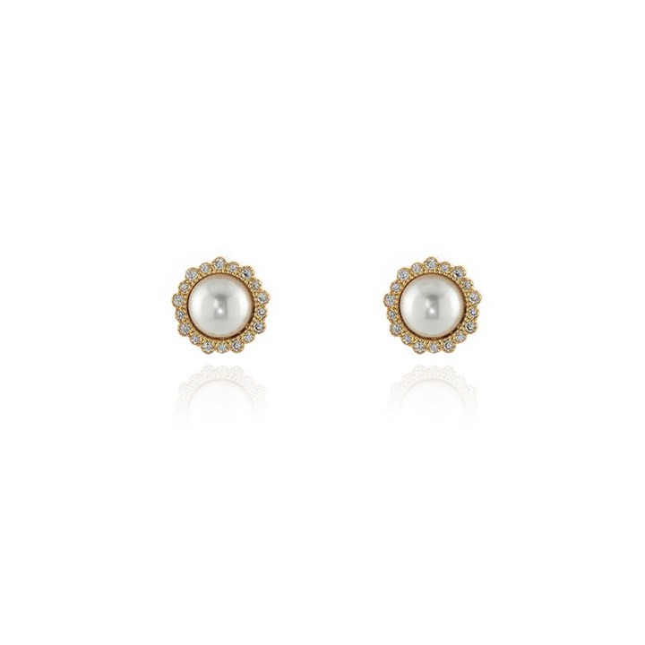 Cachet Gold Tone CZ and Simulated Pearl Stud Earrings - J74186