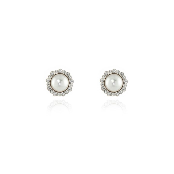 Cachet Silver Tone CZ And Simulated Pearl Stud Earrings - J74187