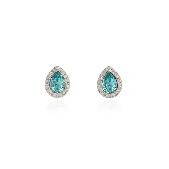 Cachet Silver Tone Blue Crystal And CZ Teardrop Earrings - J74188