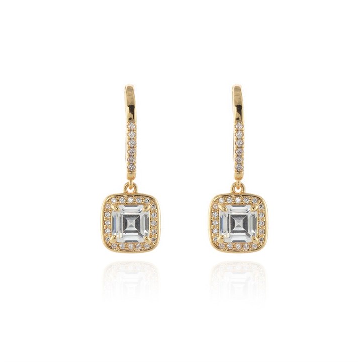 Cachet Gold Tone CZ Square Drop Earrings - J74191