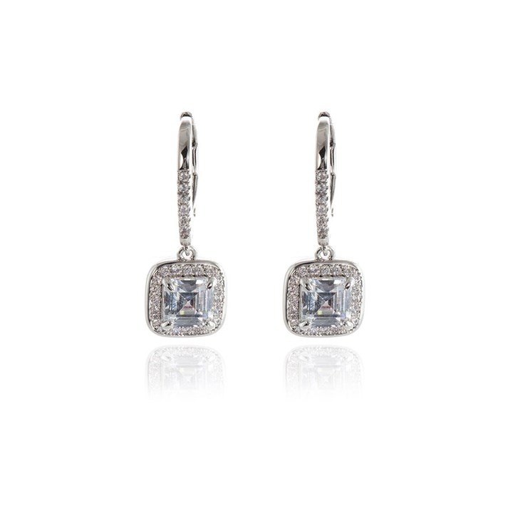 Cachet Silver Tone CZ Square Drop Earrings - J74192