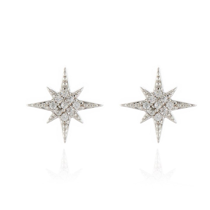 Cachet Silver Tone CZ North Star Stud Earrings - J74194