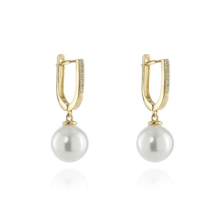 Cachet Gold Tone CZ And Simulated Pearl Drop Earrings - J74195