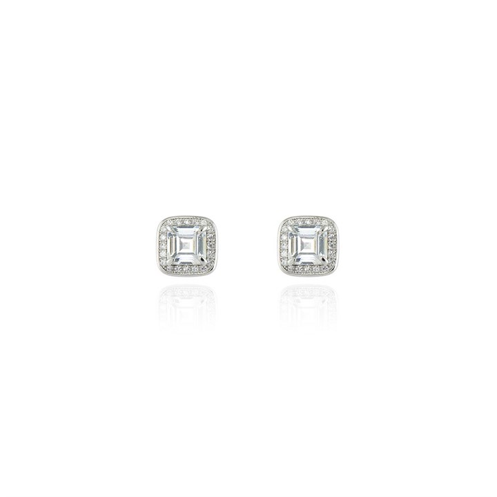 Cachet Silver Tone CZ Square Stud Earrings - J74196