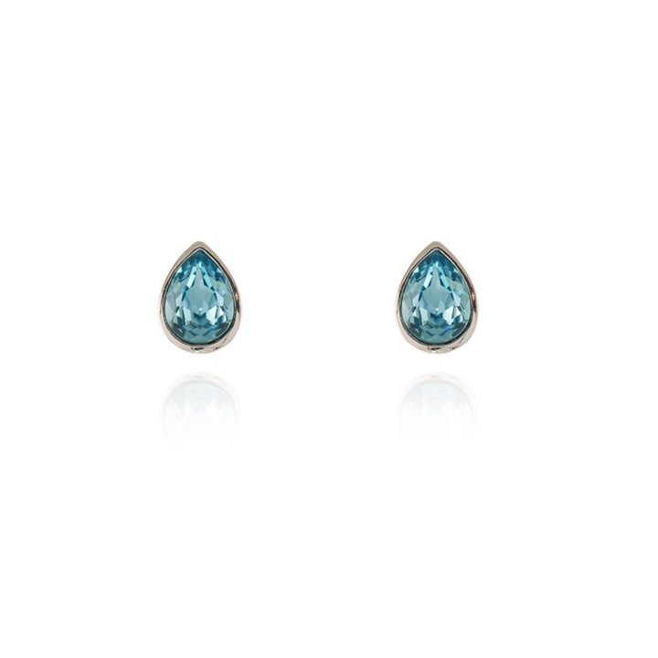 Cachet Silver Tone Blue CZ Teardrop Stud Earrings - J74201