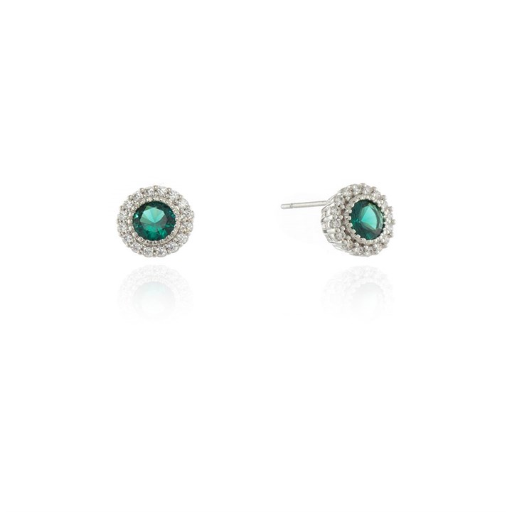 Cachet Silver Tone Green And Clear CZ Stud Earrings - J74205