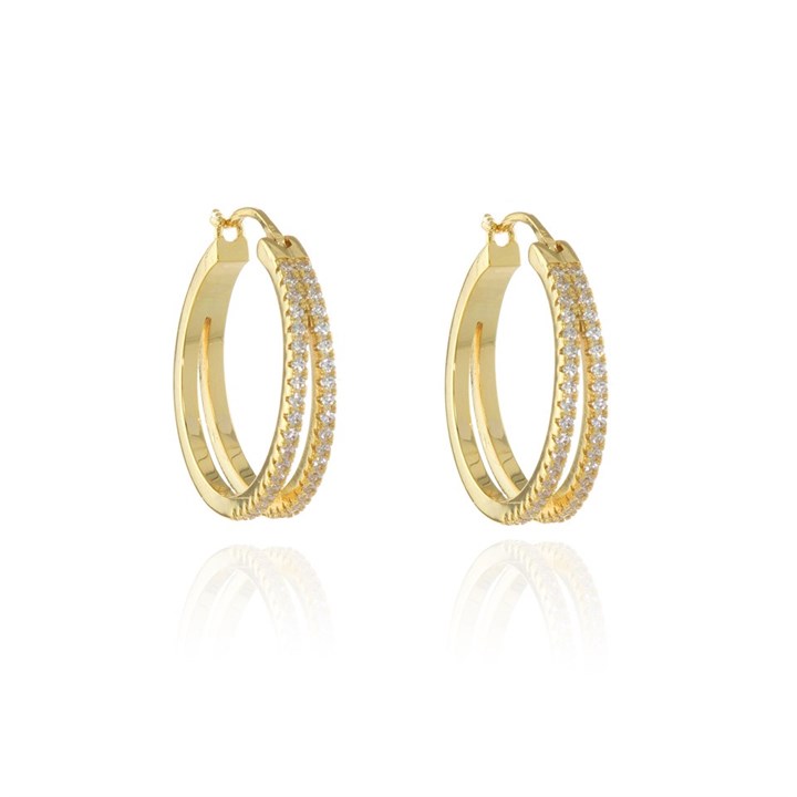 Cachet Gold Tone CZ 18mm Double Hoop Earrings - J74207
