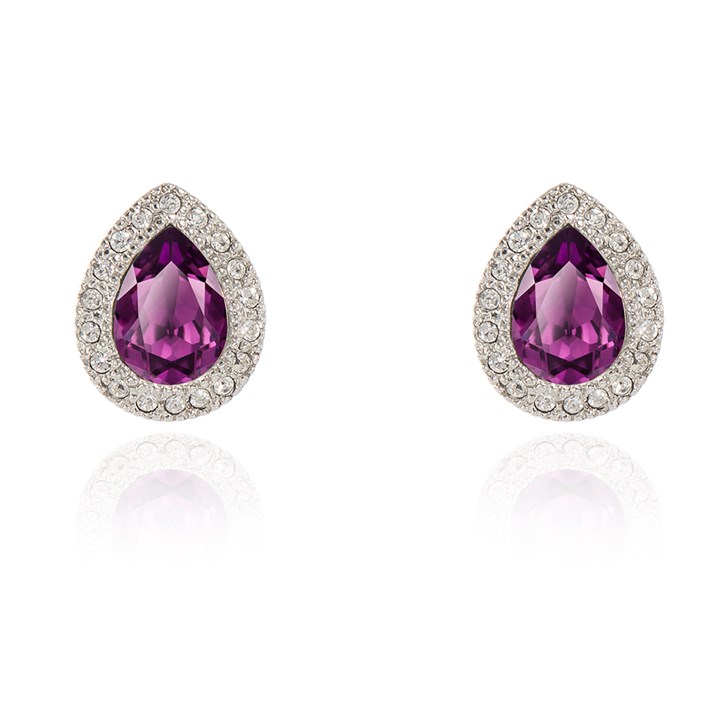 Cachet Silver Tone Talma Purple Cry Teardrop Stud Earrings - J74223