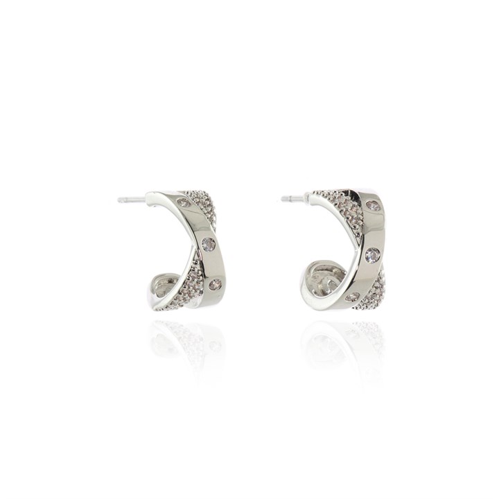 Cachet Silver Tone Clara CZ Twist Hoop Earrings - J74225