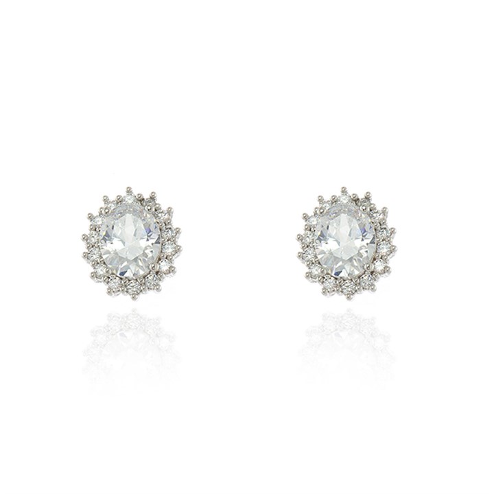 Cachet Silver Tone Oval CZ Cluster Stud Earrings - J74226