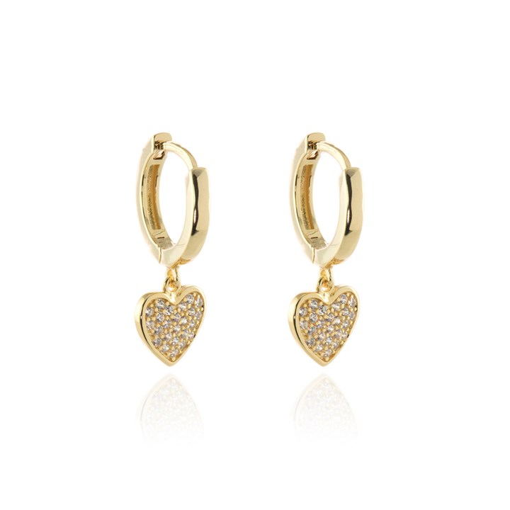 Cachet Gold Tone CZ Heart Hoop Drop Earrings - J74228