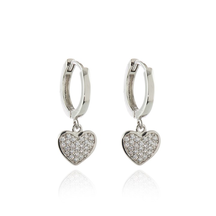 Cachet Silver Tone CZ Heart Hoop Drop Earrings - J74229