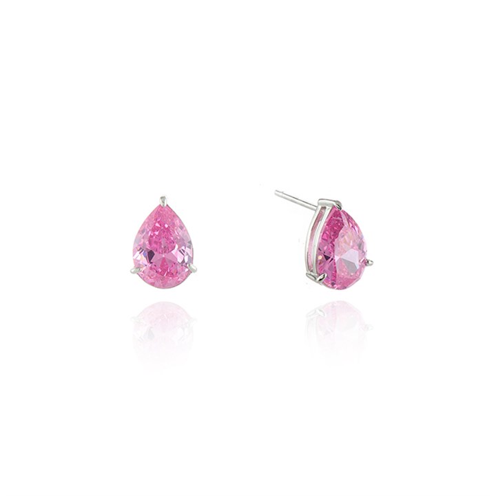 Cachet Silver Tone Layla Pink CZ Teardrop Stud Earrings - J74231