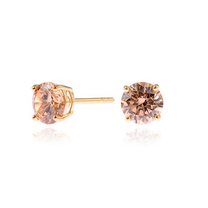 Cachet Gold Tone Adara 6mm Champagne CZ Stud Earrings - J74235