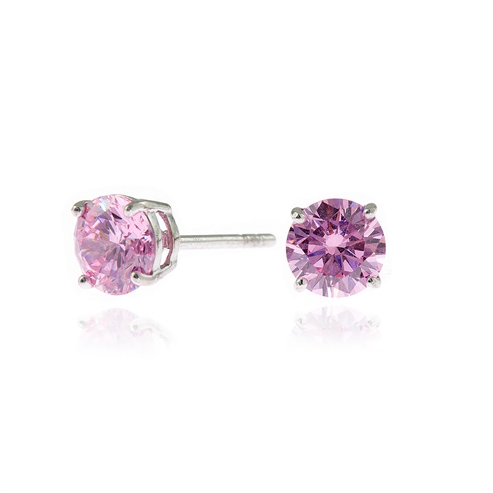 Cachet Silver Tone Adara 6mm Pink CZ Stud Earrings - J74237
