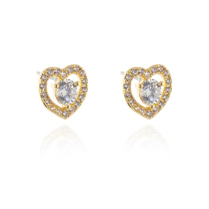 Cachet Gold Tone Cora CZ Heart Stud Earrings - J74239