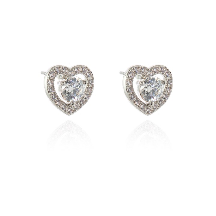 Cachet Silver Tone Cora CZ Heart Stud Earrings - J74240
