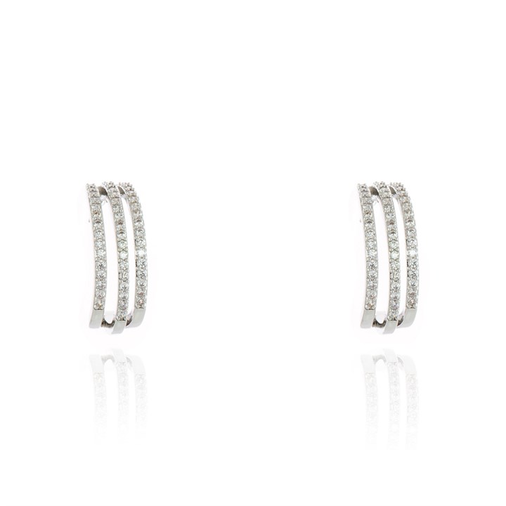 Cachet Silver Tone Domani CZ Hoop Earrings - J74243
