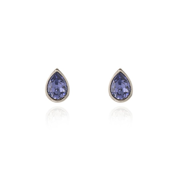 Cachet Ran Silver Tone Purple Crystal Teardrop Stud Earrings - J7446