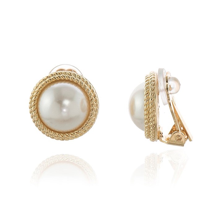 Cachet Elan Gold Tone Simulated Pearl Clip On Earrings - J7458