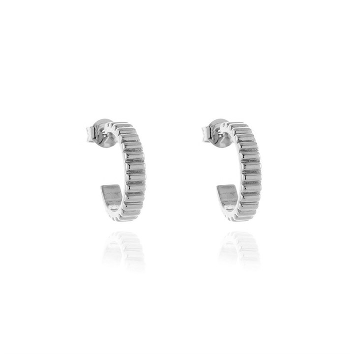 Cachet Ricci Silver Tone Ridged Hoop Earrings - J7478